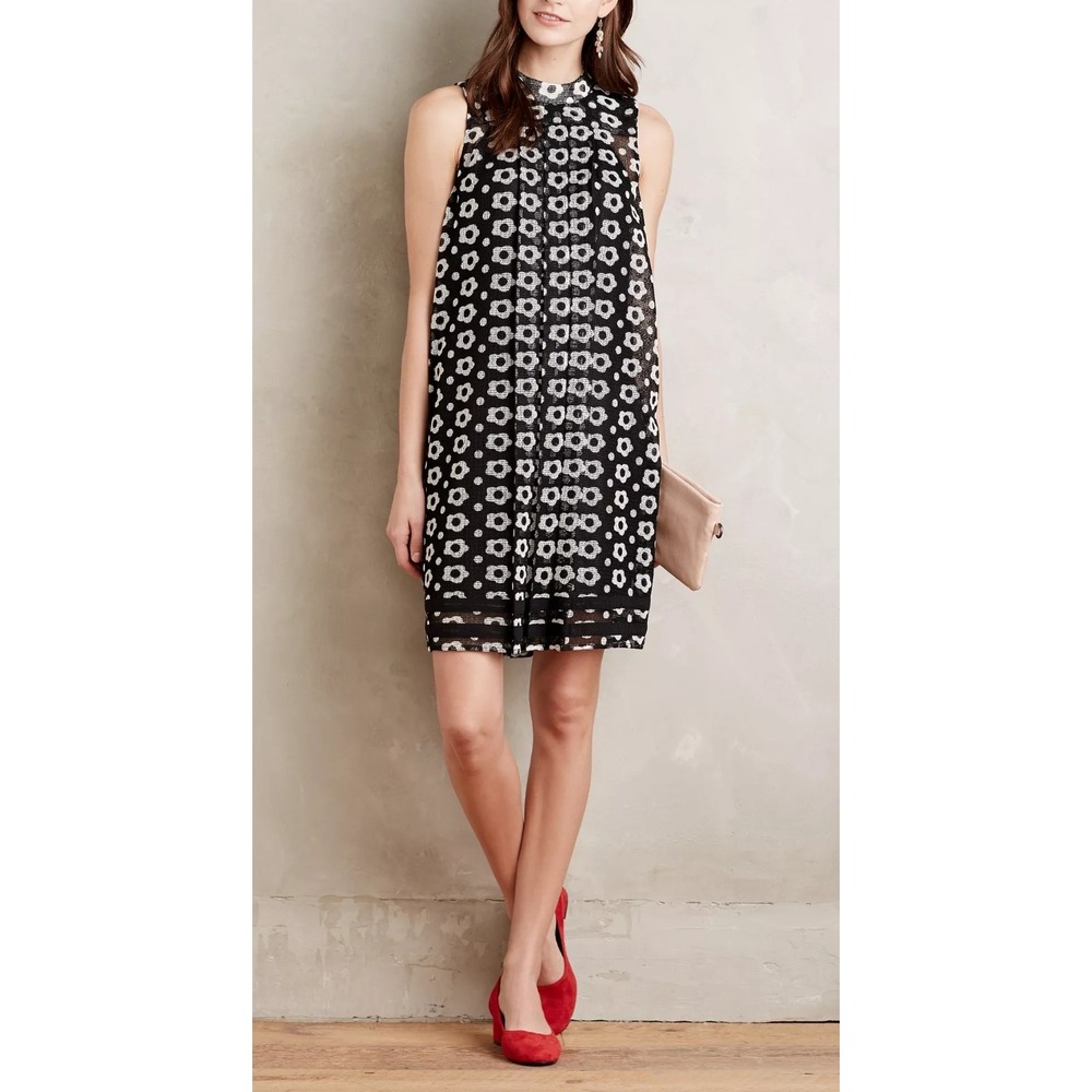Sachin + Babi Marzena Swing Dress 4 Floral Mesh Mod Black White Sleeveless